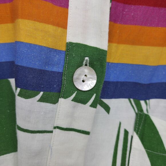 Farm Rio Anthropologie Toucan Rainbow Romper Linen Blend Long Sleeves Size Large - Picture 5 of 7